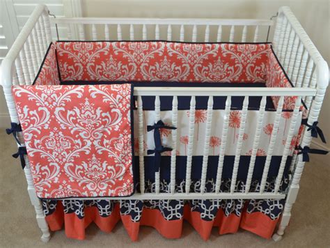 Choose from contactless same day delivery, drive up and more. Coral and Navy Four Piece Crib Bedding Set-Includes Crib ...