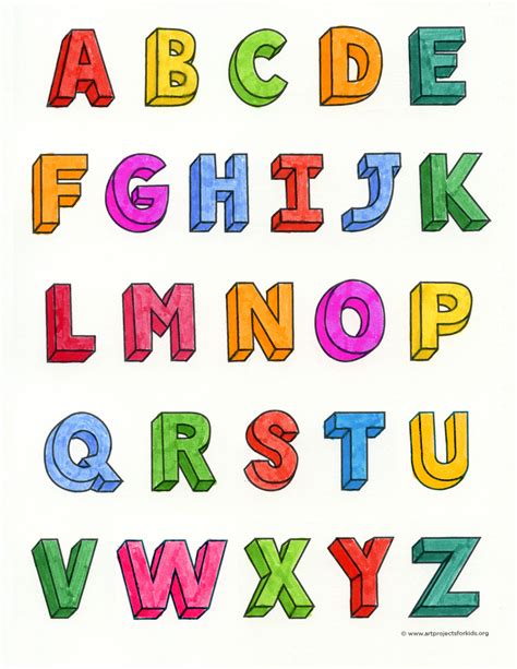 Alfabeto lettering 3d en mayúsculas y en minúsculas en pdf para descargar gratis y algunos ejemplos de dibujar letras en 3 dimensiones o hand lettering en 3d. How to Draw 3D Letters · Art Projects for Kids