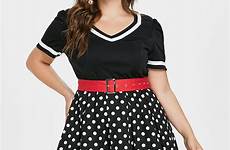 retro 50s vintage women dress polka dot party size plus clothing dresses belt cotton block summer color rockabilly kenancy