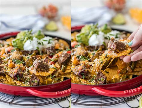 Recipes, it's football season and one bite. Skillet Steak Fajita Nachos - The Cookie Rookie