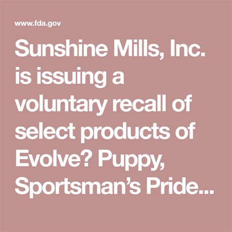 Washington — sunshine mills, inc. Sunshine Mills, Inc. Issues Voluntary Recall of Dry Dog ...
