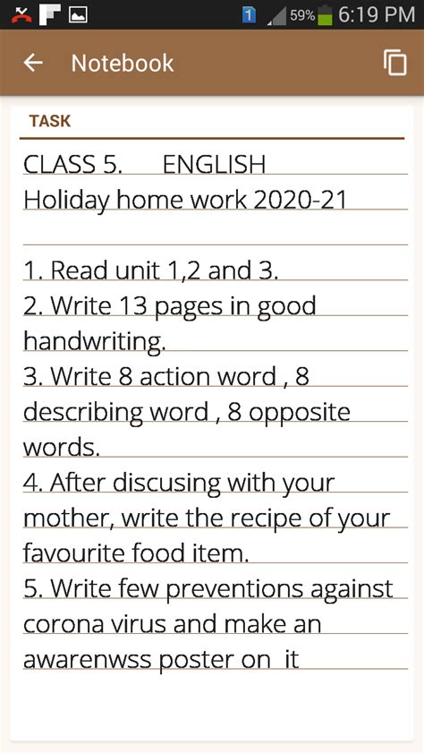 Homework should be clearly defined. CLASS-V: HOLIDAYS HOMEWORK ENGLISH