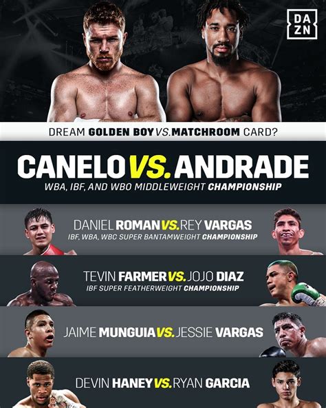Et the undercard starts at 5:20 p.m. DAZN reveal dream Golden Boy v Matchroom fight card topped by Canelo