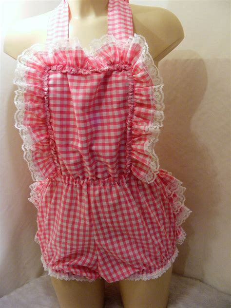 A sissy is a biological male; ADULT BABY SISSY GINGHAM RUFFLE BUM ROMPER SUN SUIT ...