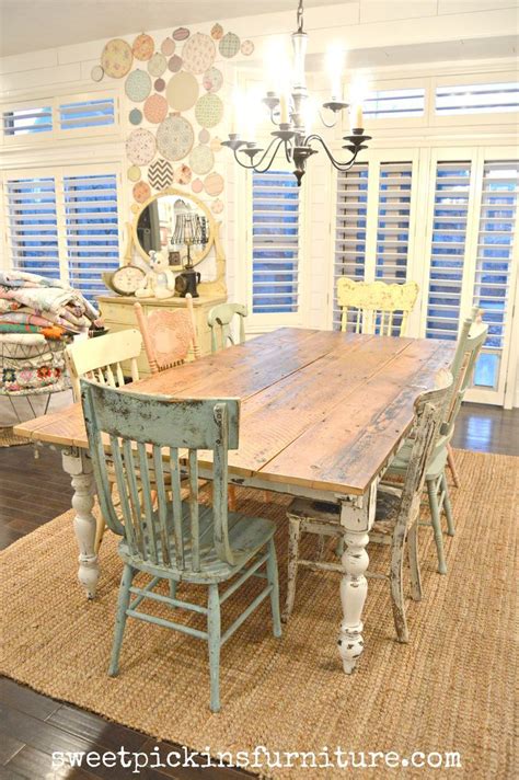 Diy farmhouse kitchen table from i heart naptime. My new farm style table w/mismatched chairs! - milkpaint | Farm style table, Farmhouse table ...