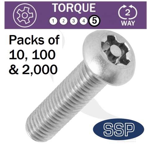 5 Lobe Pin Button Head A4 Steel Machine Security Bolts M4x10mm (10 Pack) | SSP Direct
