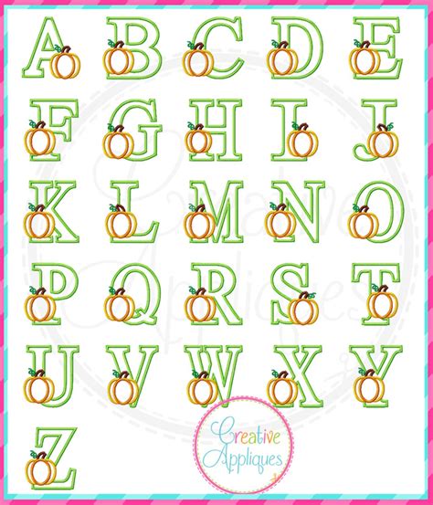 Brush lettering alphabet alphabet calligraphy design beautiful girly alphabet fonts | paijo alphabet calligraphy design hand drawn vector alphabet. Pumpkin Alphabet Applique Design - Creative Appliques