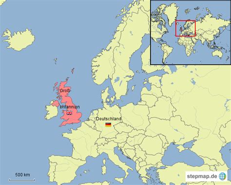 Großbritannien wirkt edel, hochwertig und vor allem räumlich. StepMap - Großbritannien und Deutschland in Europa ...