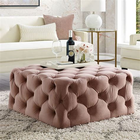 Square leather ottoman coffee table tufted topper mattress. Mauricio Velvet or Linen Cocktail Ottoman - Allover Tufted ...