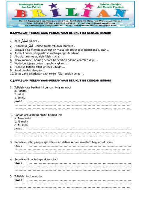 Soal ulangan matematika kelas 2 sd semester 1 sumber : Soal Bahasa Arab Kelas 5 Doc | Revisi Id