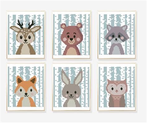 (please read) the entire page carefully before you buy! Woodland animals set cross stitch forest baby deer bear ...