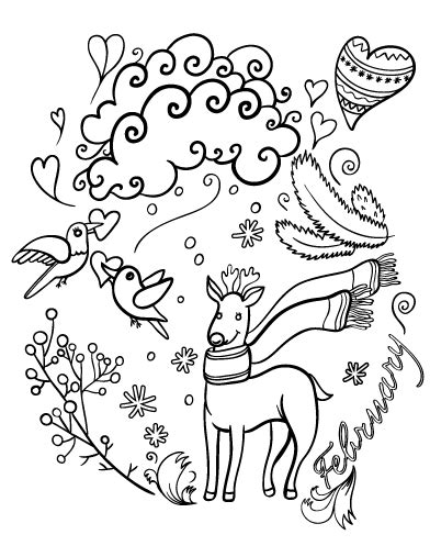 Print and color winter pdf coloring books from primarygames. Free February Coloring Page