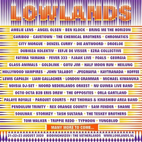 Op 20 + 21 + 22 augustus 2021 vindt lowlands weer plaats en hopelijk zien we elkaar dan allemaal weer in biddinghuizen! Lowlands Line Up 2021