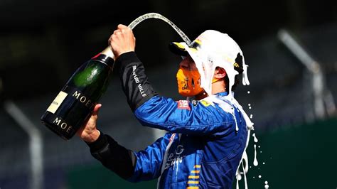 Daniel ricciardo's next teammate celebrated his champagne shower with gusto after creating f1 history at the austrian. "That laid a very good foundation for McLaren"- Lando ...