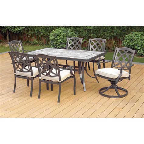 Outdoor furniture rocking chair wicker garden patio lounge setting black gently sway to the better moments of life with the gardeon outdoor. Berkley Jensen Lincoln 7-Pc. Tile and Cast Dining Set ...