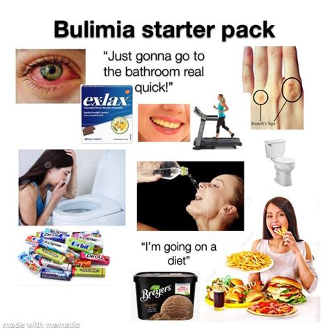 With binge eating disorder, a person binge eats but doesn't purge. Bulimia starter pack : EDanonymemes