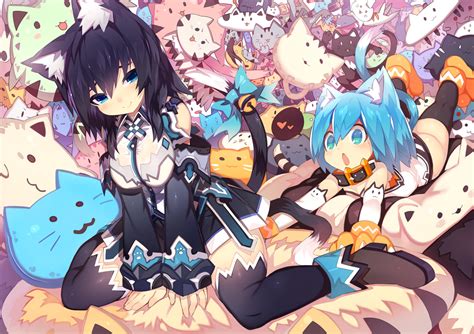 The best gifs are on giphy. 2girls animal animal ears black hair blue eyes blue hair blush bow cat catgirl collar loli ...