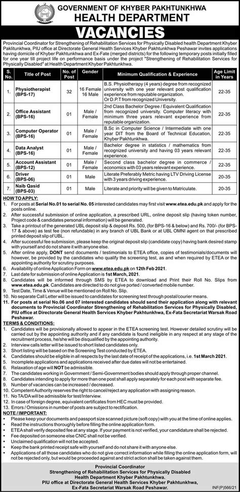 Start your new career right now! ETEA Jobs KPK 2021 in Health Engineering Department ...