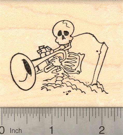 Laugh out loud with zazzle today! Halloween Skeleton Rubber Stamp, Playing Trumpet to Wake ...