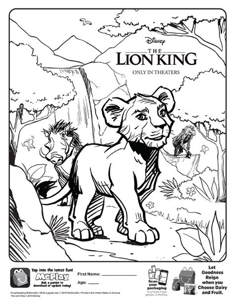 Download McDonalds Happy Meal Coloring Sheet - Disney The Lion King ...