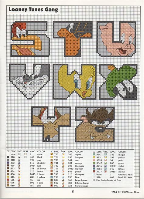 Bugs bunny looney tunes c2c pixel art perler beads punto de cruz. LOONEY TUNES GANG ALPHABET 3 | Cross stitch alphabet ...