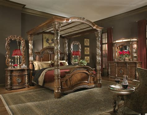 This canopy bedroom set will truly enhance every girl's bedroom with its lovely design and colors. Villa Valencia Canopy Bedroom Set from Aico (72000 ...