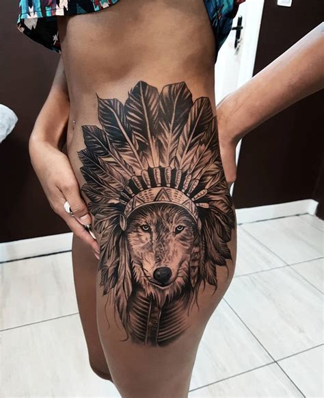 These tattoos look simply majestic and captivating. Wolf Headdress, Girls Hip Tattoo | Best tattoo design ideas