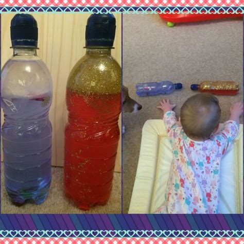 As an option, add a small amount confetti. Sensory bottles- coloured water and baby oil with glitter ...