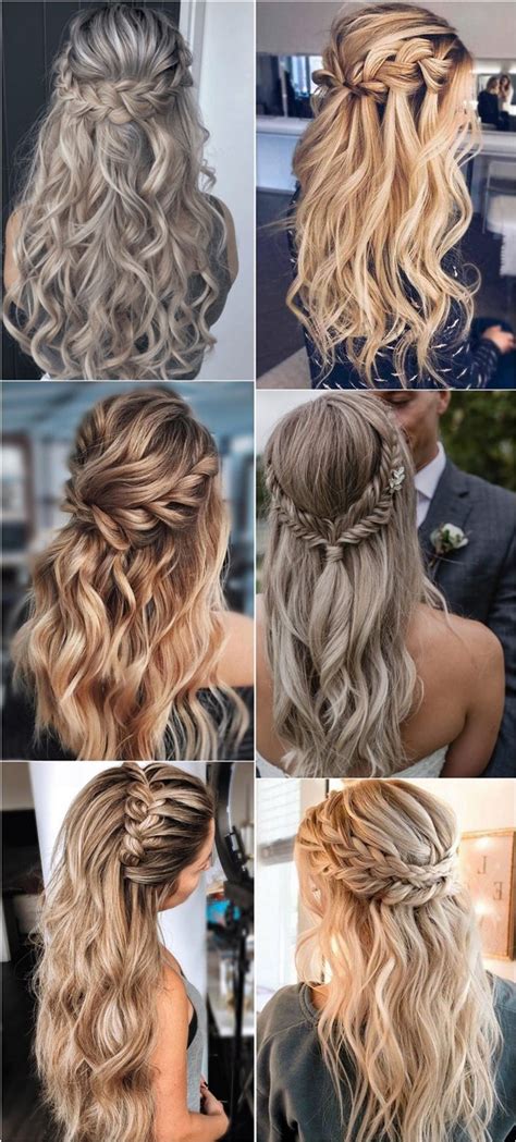 Two side pieces are gathered and then secured to the back of the head with a jeweled hair accessory. 18 Braided Wedding Hairstyles for Long Hair - Oh The ...