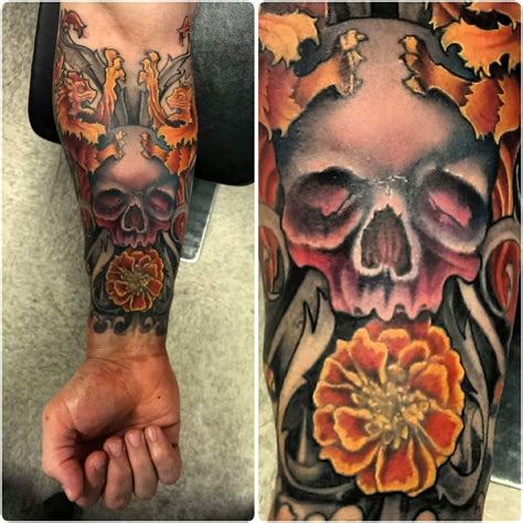 April 23 at 7:23 am · yuma, az ·. skull and marigolds by Johnny Jinx at The Broken Clover Social Club, Tucson, AZ | Neo ...