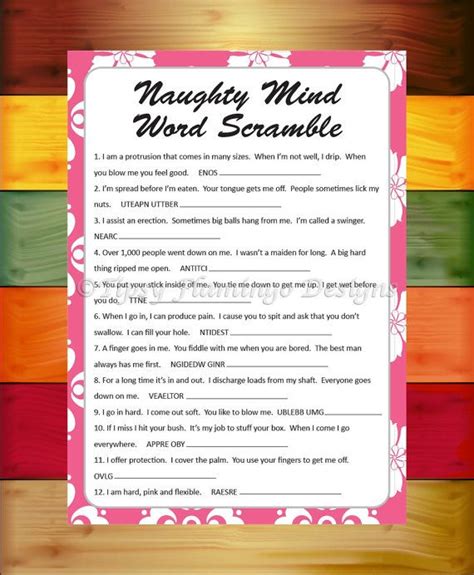 There he goes with all i had. Naughty Mind Word Scramble, Bachelorette Party, Game ...