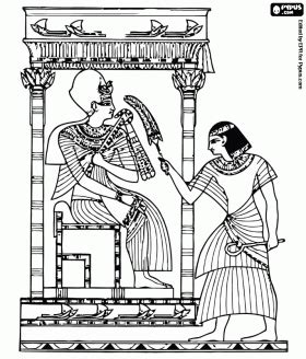 The Pharaoh Tutankhamun seated on the throne with a ...