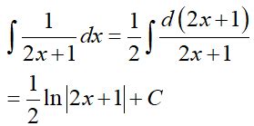 Cho hàm số f(x) xác định trên tập k. Nguyên hàm của hàm số f(x) = 1/ (2x+1) là A. F(x) = 1/2 ln ...