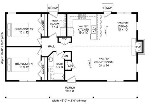 These plans are designed by keeping the desire of a family. House Plan 51658 - Ranch Style with 1200 Sq Ft, 2 Bed, 1 Bath