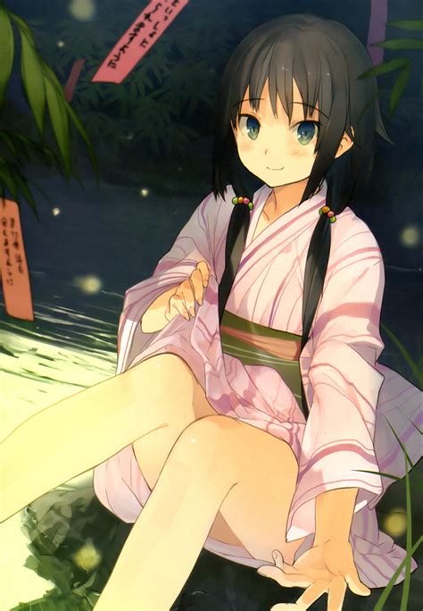 Black haired female anime character transparent background. trees, Blue, Eyes, Twintails, Yukata, Japanese, Clothes ...