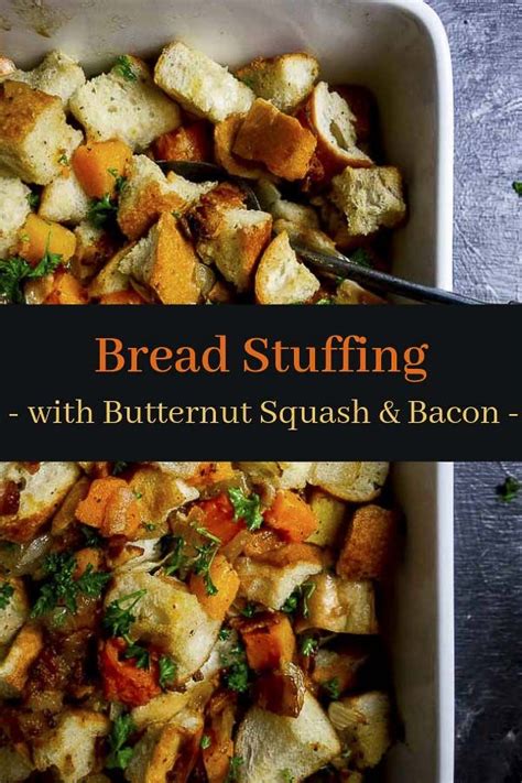 Cut bread into cubes or tear into pieces and toss in the bowl of a food processor. Homemade Bread Stuffing with Butternut Squash & Bacon ...