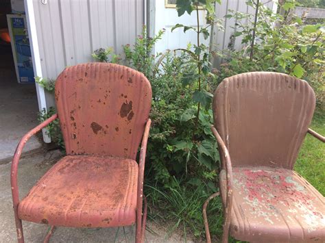 These old vintage metal lawn chairs are usually coated with many layers of paint and become chippy and rusty which is good to look at but not good to use the piece. Pin on Viktor Schreckengost Vintage Metal Lawn Chairs