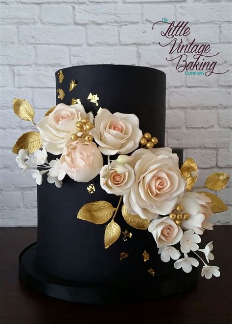 Check spelling or type a new query. Black, Gold And Blush Floral Cake - CakeCentral.com