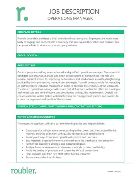 The ceo of a bank is responsible for operations and policy. Operations Manager Job Description Template - Roubler ...