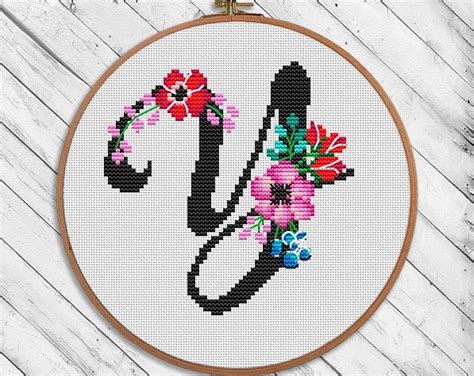 See more ideas about floral letters, alphabet wallpaper, stylish alphabets. Letter V of Black floral monogram - cross stitch pattern ...