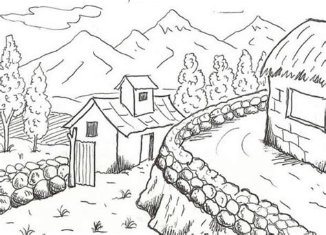 Gambar sketsa kumpulan gambar sketsa yang mudah di gambar menggunakan pensil hitam putih yang dapat kamu warnai dengan crayon diantara gambar sketsa itu adalah sketsa bunga wajah pemandangan rumah batik dan lain sebagainya semua akan saya bahas dengan lengkap dibawah ini. Sketsa Gambar Pemandangan Gunung Dan Rumah - Gambar ...