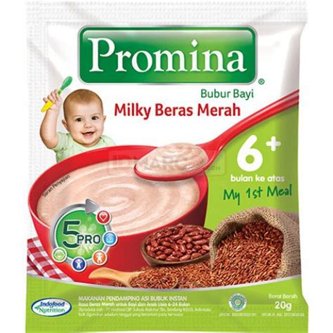 Promina adalah merek bubur bayi promina bubur tim daging dan brokoli terbuat dari beras, susu skim bubuk, minyak ikan, vitamin. PROMINA BUBUR BAYI 6+ MILKY BERAS MERAH 20G SACHET ...