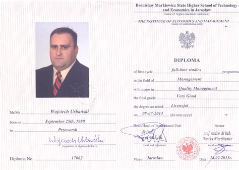 A diploma is a certificate or deed issued by an educational institution, such as college or university, that testifies that the recipient has successfully completed a particular course of study. "Diploma in English, PWSTE in Jaroslaw - full time studies ...