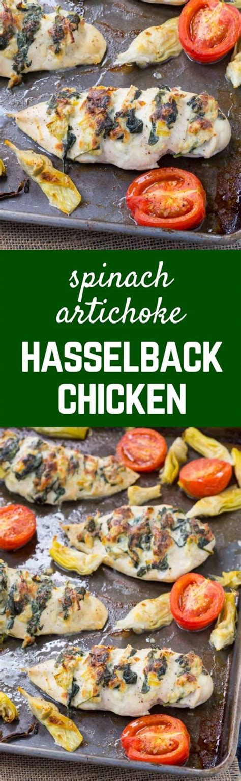 Pagesotherbrandwebsitepersonal blogthe novice chefvideoshasselback chicken with spinach and artichoke. Hasselback Chicken with Spinach and Artichoke - Sheet pan ...