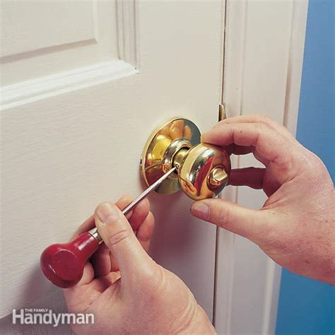 If they need to be completely readjusted then take them off and look the hinge. Repairing a Loose Door Handle | The Family Handyman