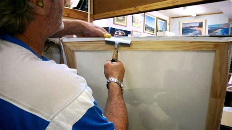 How to frame a canvas board with no thickness. Canvas Stretching at Manly Picture Framing - YouTube