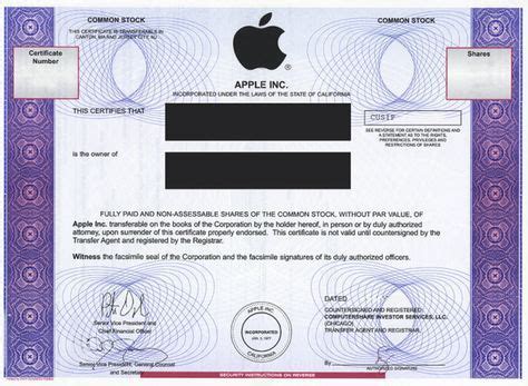 This paper stock certificate has largely been phased out in the digital age. Apple stock certificate | Stock certificates, Apple stock ...