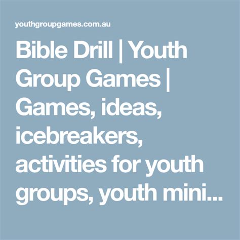 The bible activities are perfect for youth groups or even people belonging to late teens. Bible Drill | Youth Group Games | Games, ideas ...