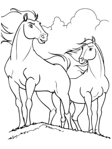 Spirit riding free spirit and lucky coloring page. Spirit and Rain horses coloring page from Spirit: Stallion ...
