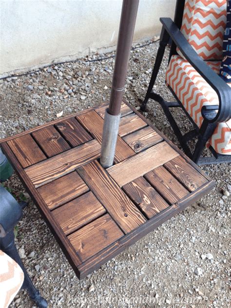 For an outdoor patio table top that sits on a pedestal, choose flat or beveled edges (pencil polish edges are a good choice for round patio table tops). Make Your Own Umbrella Stand Side Table - Houseful of Handmade